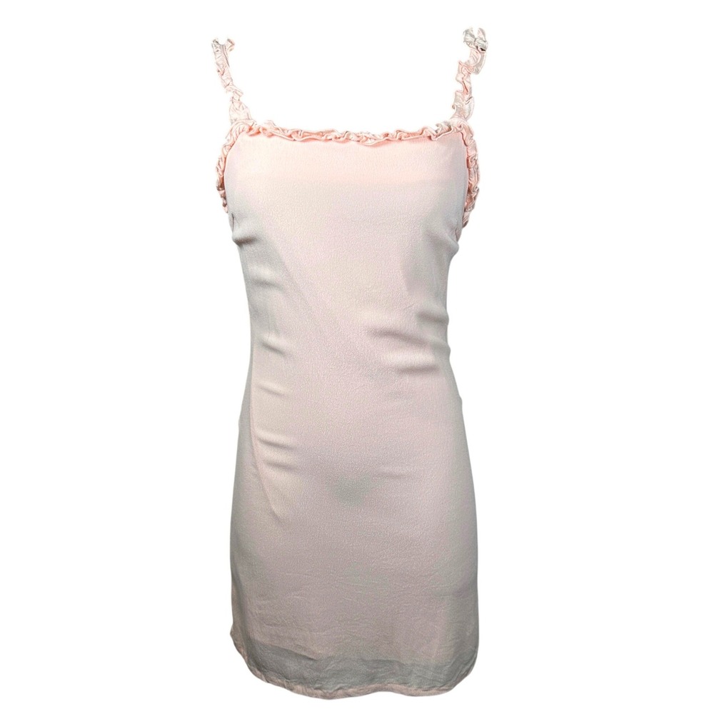 Pink Ruffle Strap Mini Dress Womens Small Pastel Coquette Balletcore Feminine